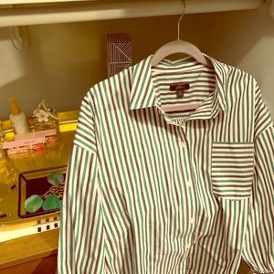 J. Crew oversized button-up poplin trifecta stripe